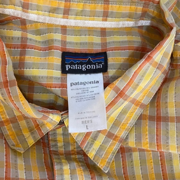 Men’s Patagonia yellows plaid short sleeve button down collar shirt, large - Picture 3 of 3